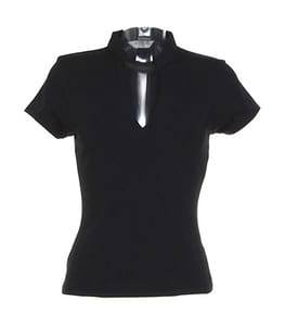 Kustom Kit KK770 - Women's corporate short sleeve top v-neck mandarin collar Black