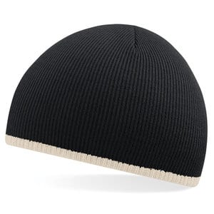 Beechfield B44c - Two-Tone Beanie Knitted Hat Black/Stone
