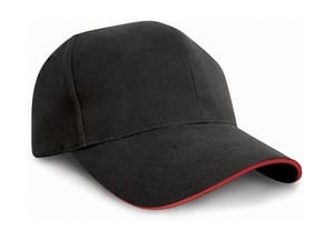 Result Caps RC025P - Sandwich Brushed Cotton Cap Black/Red