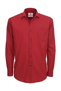 B&C SMP61 - Men's Smart Long Sleeve Poplin Shirt Deep Red 