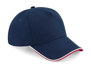 Beechfield B25c - Authentic 5 Panel Cap - Piped Peak French Navy/Classic Red/White