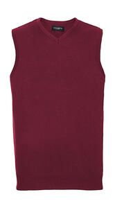 Russell Europe R-716M-0 - Mens V-Neck Sleeveless Knitted Pullover Cranberry Marl