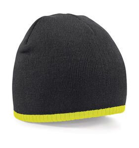 Beechfield B44c - Two-Tone Beanie Knitted Hat Black/ Fluorescent Yellow