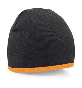 Beechfield B44c - Two-Tone Beanie Knitted Hat Black/Fluorescent Orange
