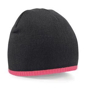 Beechfield B44c - Two-Tone Beanie Knitted Hat Black/Fluorescent Pink