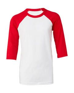 Bella+Canvas 3200Y - Youth 3/4 Sleeve Baseball Tee White/Red